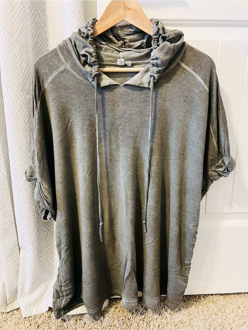Washed Soft Olive Green Drawstring Hooded Women's Top Cable & Gauge 2x